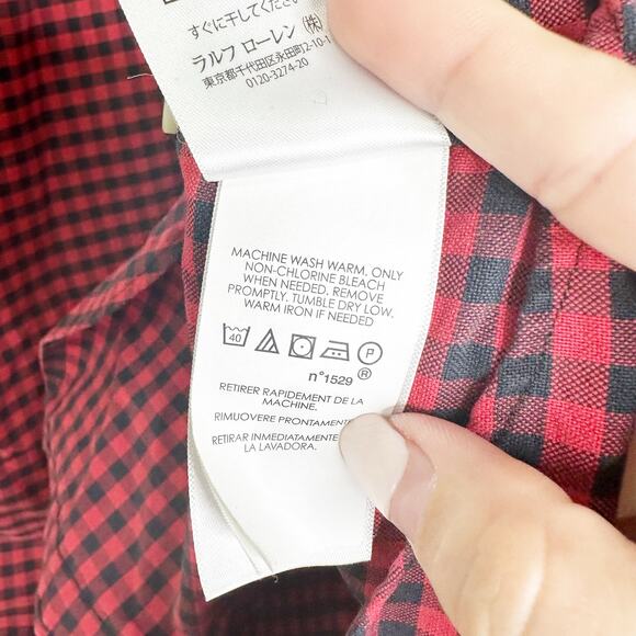 Ralph Lauren Button-Down Shirt Gingham Long Sleeve Collared Red Black Size XL - Picture 7 of 8